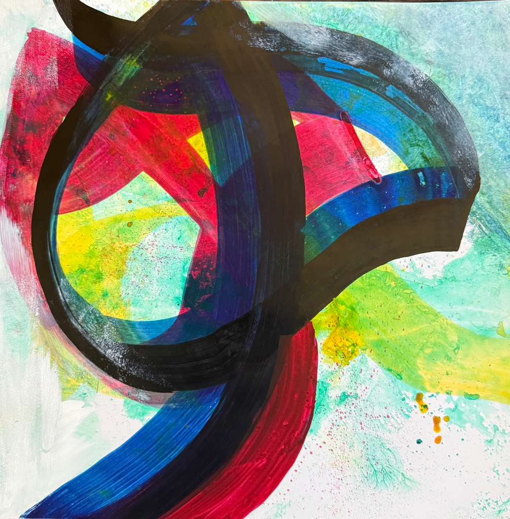 H, Breath freestyle calligraphy in bold black over colour
